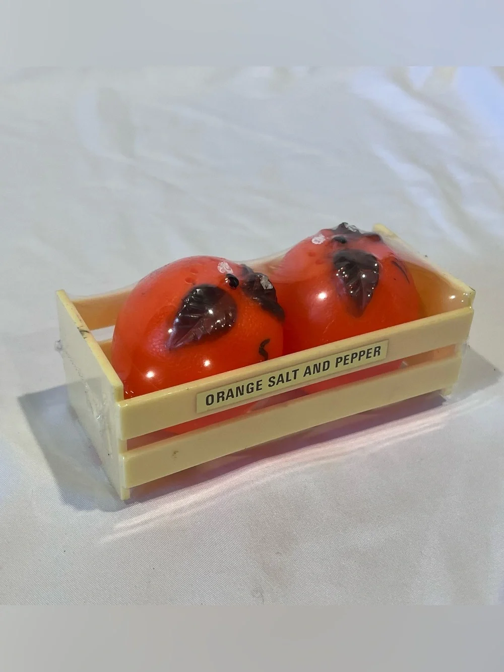 Vintage Orange Salt & Pepper Shakers in Crate Retro Kitchen Decor
